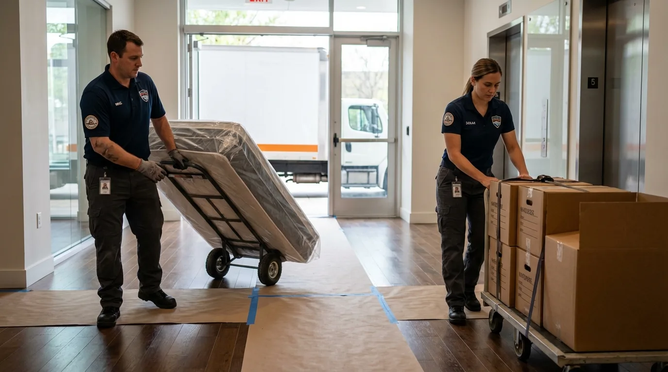 Professional apartment movers loading elevator in Anna, IL